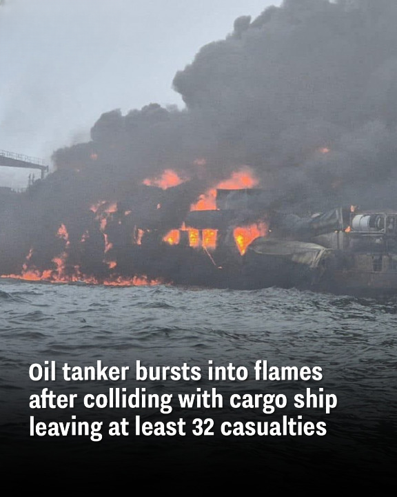 Oil tanker bursts into flames…