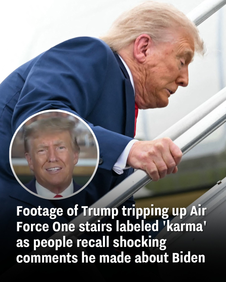 Footage of Trump tripping up Air Force One stairs labeled ‘karma’